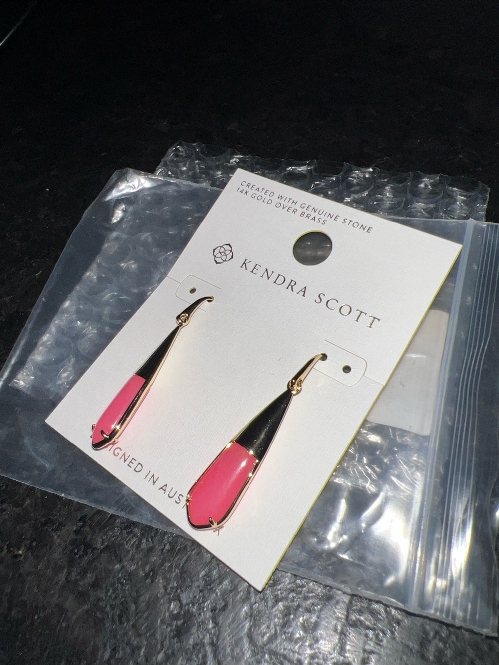 Kendra Scott Pink and Gold Teardrop Dangle Earrings Lena - Picture 2 of 4